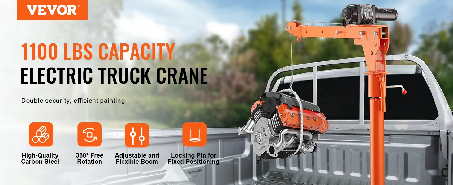 Grúa eléctrica VEVOR con capacidad de 1100 lb, acero al carbono de alta calidad, pluma giratoria.