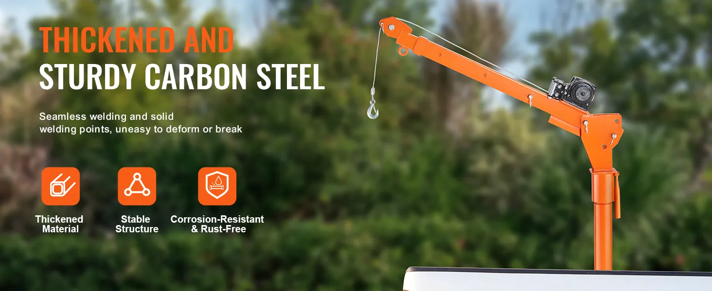 Grúa eléctrica VEVOR fabricada en acero al carbono espesado, con estructura estable y diseño a prueba de óxido.