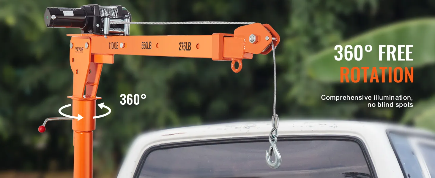 Grúa eléctrica VEVOR con rotación libre de 360 grados, compatible con 1100 lb, 550 lb y 275 lb.