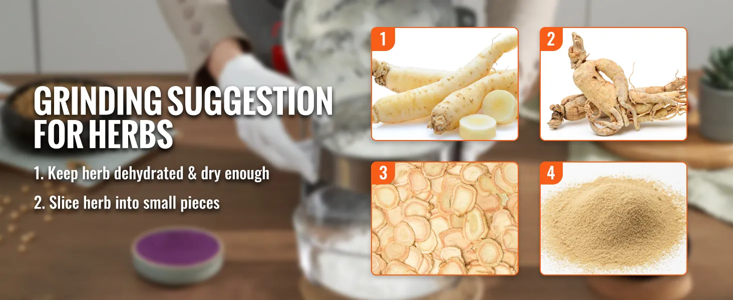 Sugerencia de molienda para hierbas: pasos para preparar hierbas para el molinillo de granos eléctrico VEVOR.