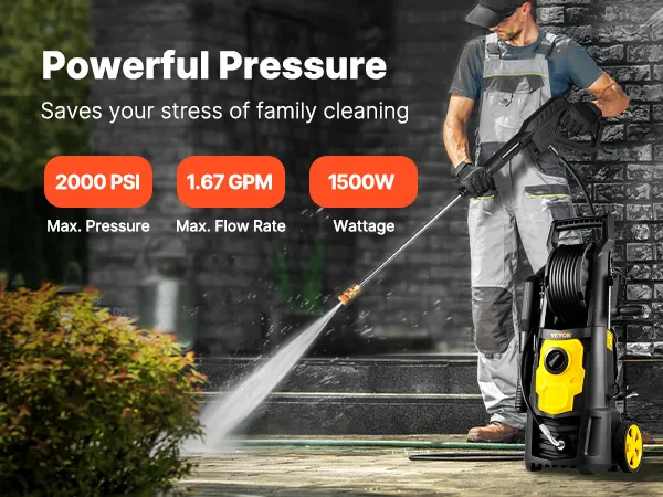 VEVOR electric pressure washer used to clean a gate, featuring 2000 psi power and ergonomic design.