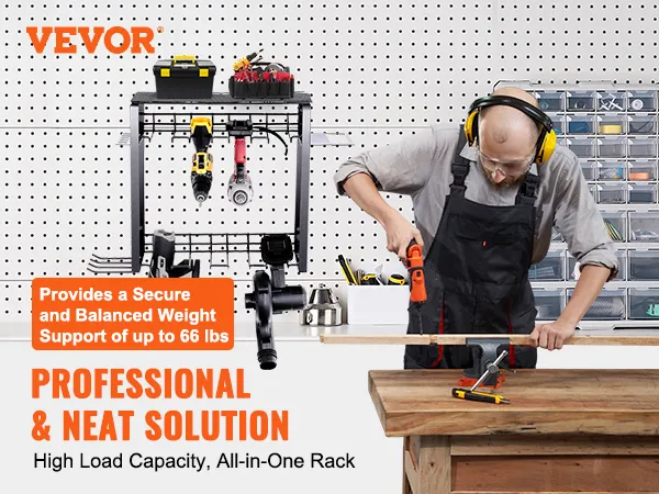 Organizer na elektronarzędzia VEVOR o dużej ładowności, profesjonalnie zorganizowany stojak na narzędzia i bezpieczne podparcie ciężaru.