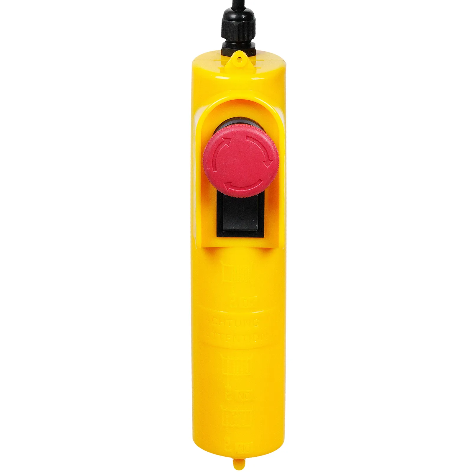 Mango de control amarillo con botón de parada de emergencia rojo para polipasto eléctrico VEVOR.