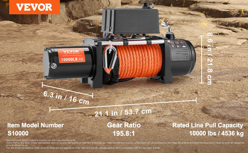 VEVOR Electric Winch Truck 10,000 lb Synthetic Rope Waterproof Remote Control