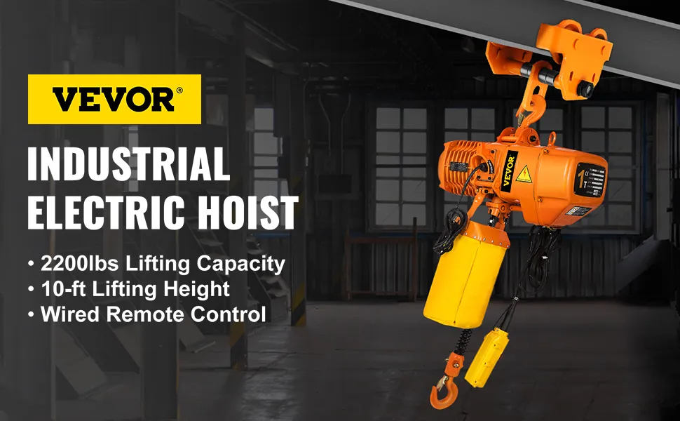 VEVOR electric chain hoist with 2200lbs lifting capacity and wired remote control