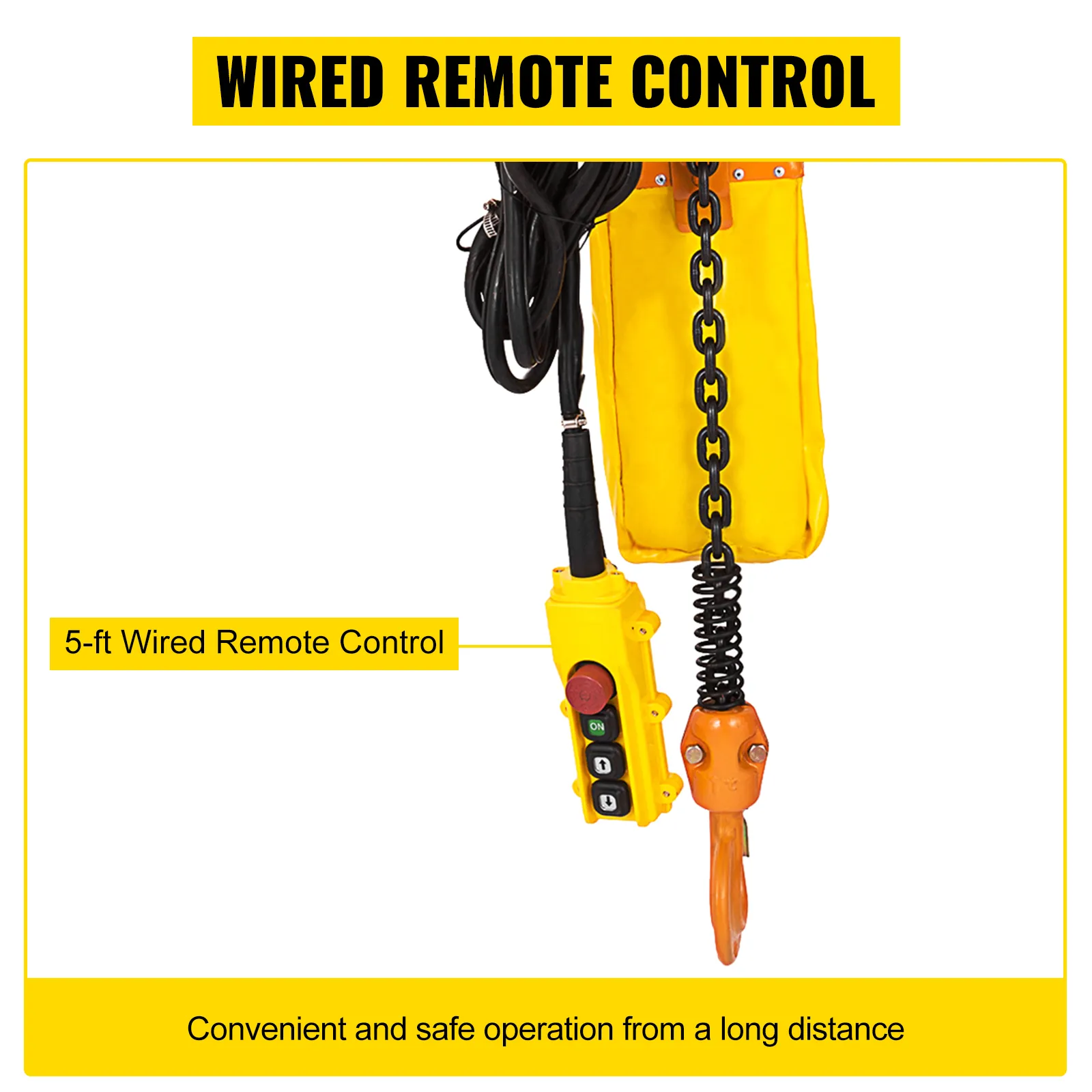 VEVOR electric chain hoist with 5-ft wired remote control for convenient operation.