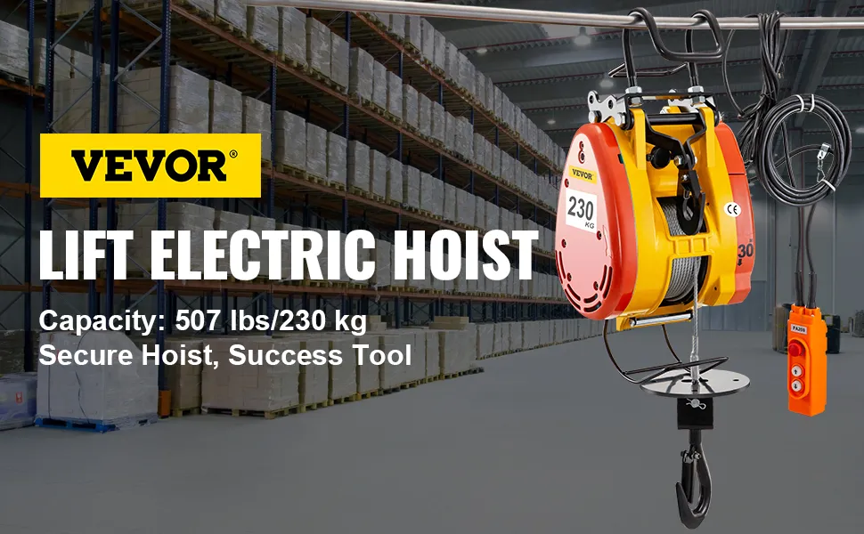 Polipasto de cadena eléctrico VEVOR en almacén, capacidad de 507 lbs/230 kg, herramienta de elevación segura.