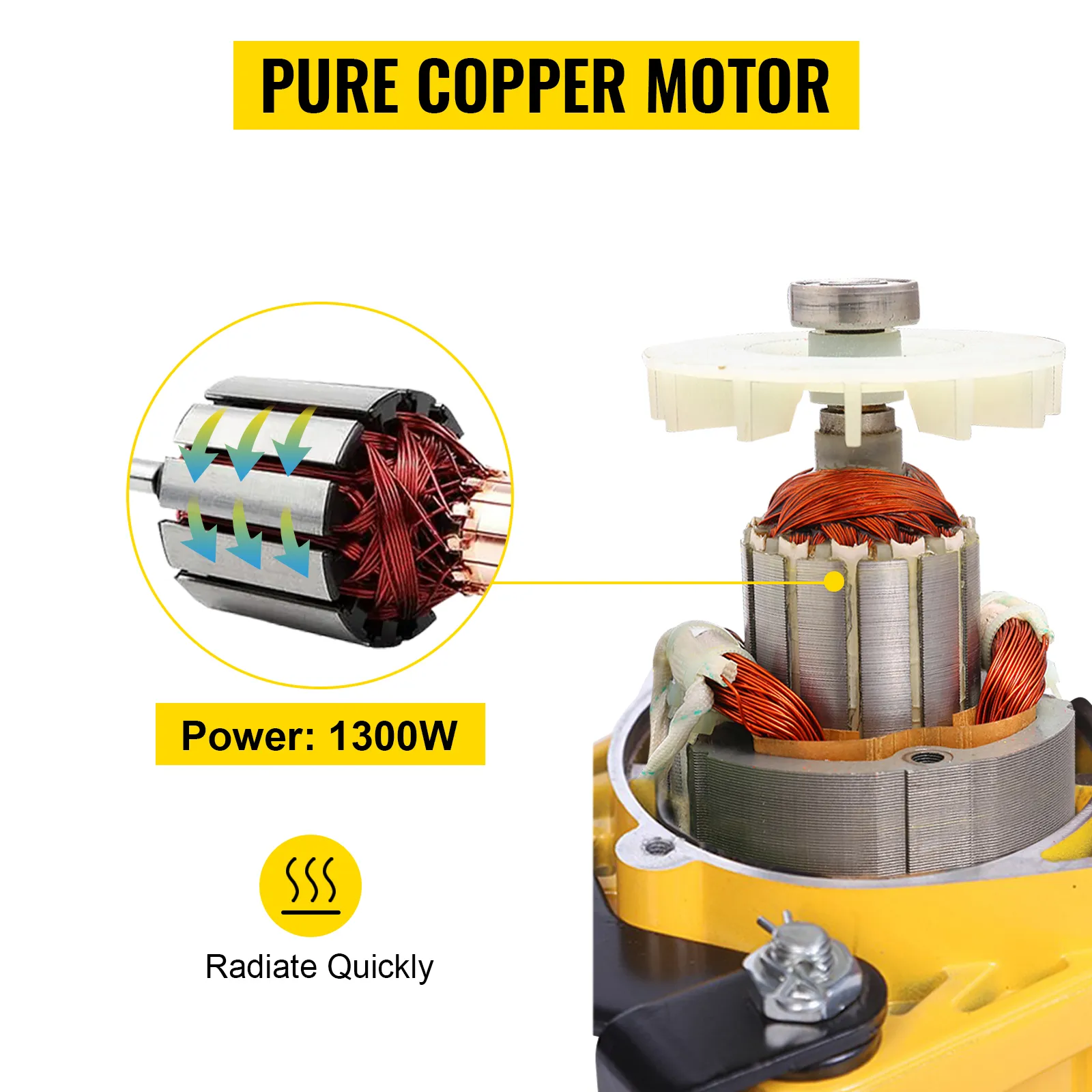 Motor de cobre puro de 1300 W para polipasto de cadena eléctrico VEVOR, rápida disipación del calor.