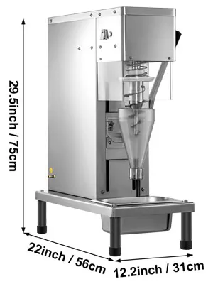VEVOR frozen yogurt machine, 29.5inch high, 22inch wide, 12.2inch deep, stainless steel.