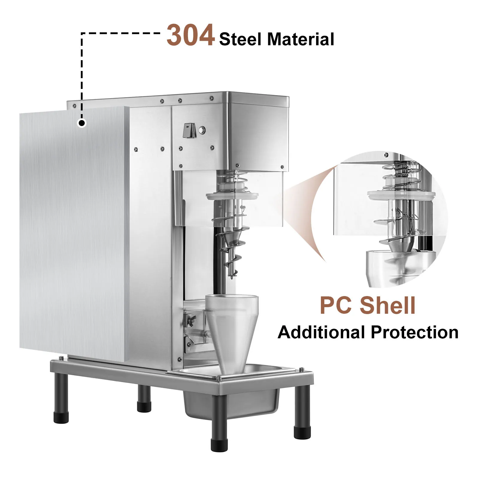 VEVOR frozen yogurt machine with 304 steel material and protective pc shell.