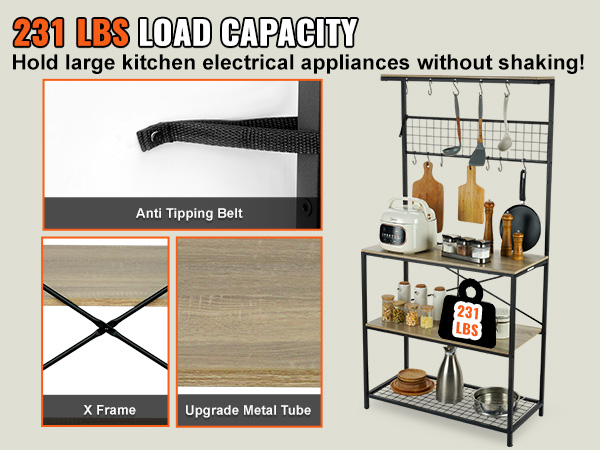 Étagère De Cuisine Autoportante 4 Niveaux - Noir Anthracite, 139x56x30cm, Avec Armoire Et Crochets - 10
