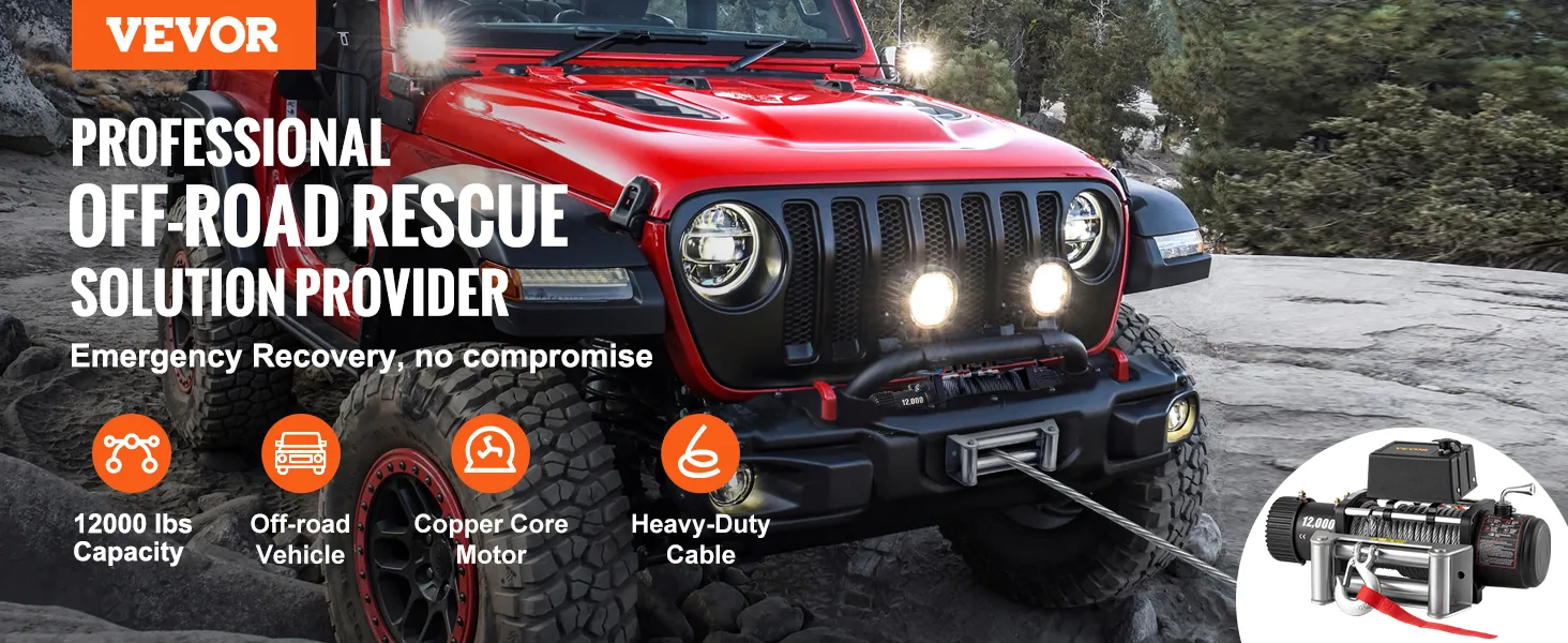 Cabrestante para camión VEVOR de 12000 libras, cabrestante eléctrico para vehículo todoterreno con cable de acero.