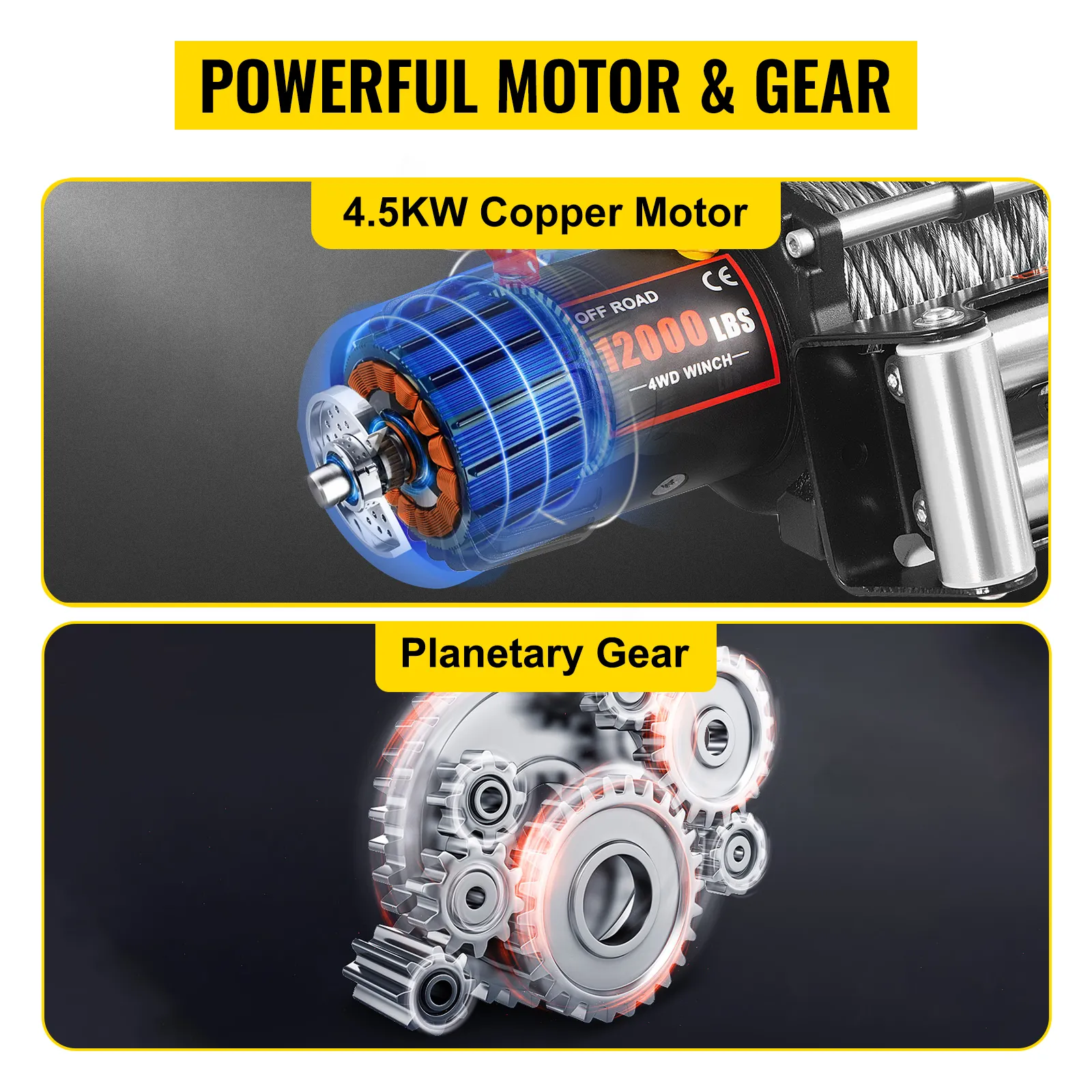 Motor de cobre de 4,5 kW y engranaje planetario del cabrestante de camión VEVOR.