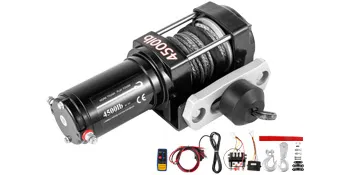VEVOR truck winch 4500 lbs with wiring, remote control, and accessories set.