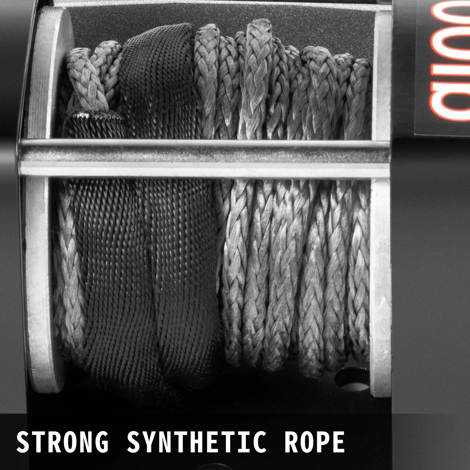 VEVOR truck winch with strong synthetic rope neatly wound on a spool.