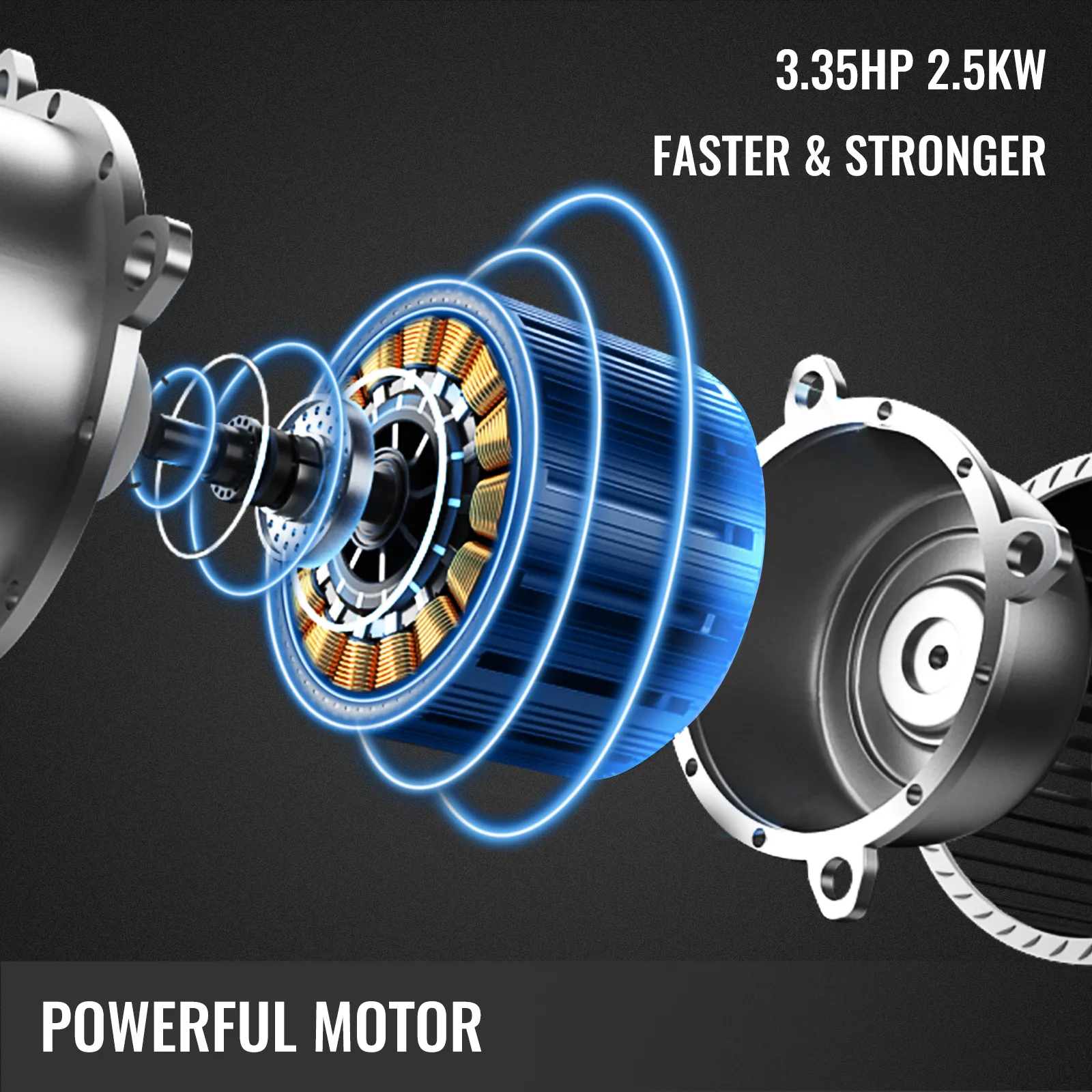 powerful VEVOR truck winch motor, 3.35hp 2.5kw, faster and stronger performance elements.