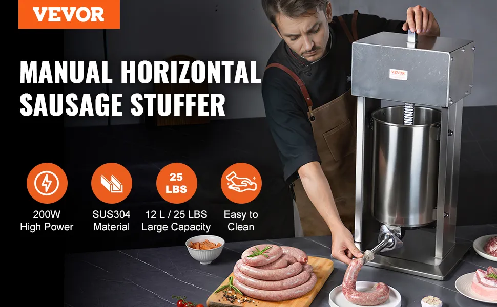 VEVOR electric sausage stuffer, 200w, sus304, 12l/25 lbs capacity, easy to clean.