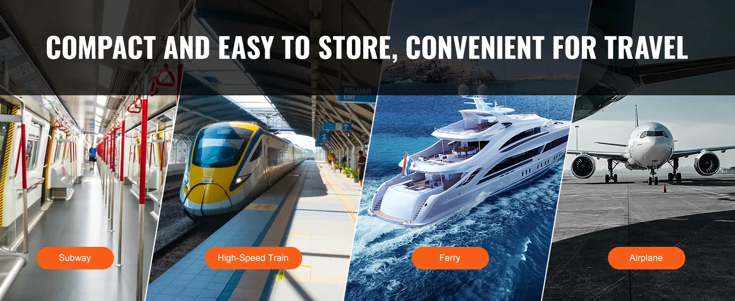 compacte VEVOR elektrische rolstoel voor comfortabel reizen in de metro, hogesnelheidstreinen, veerboten en vliegtuigen.