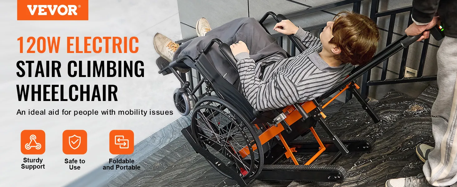 VEVOR electric stair climbing hand truck, 120w wheelchair for mobility issues, sturdy, safe, foldable.
