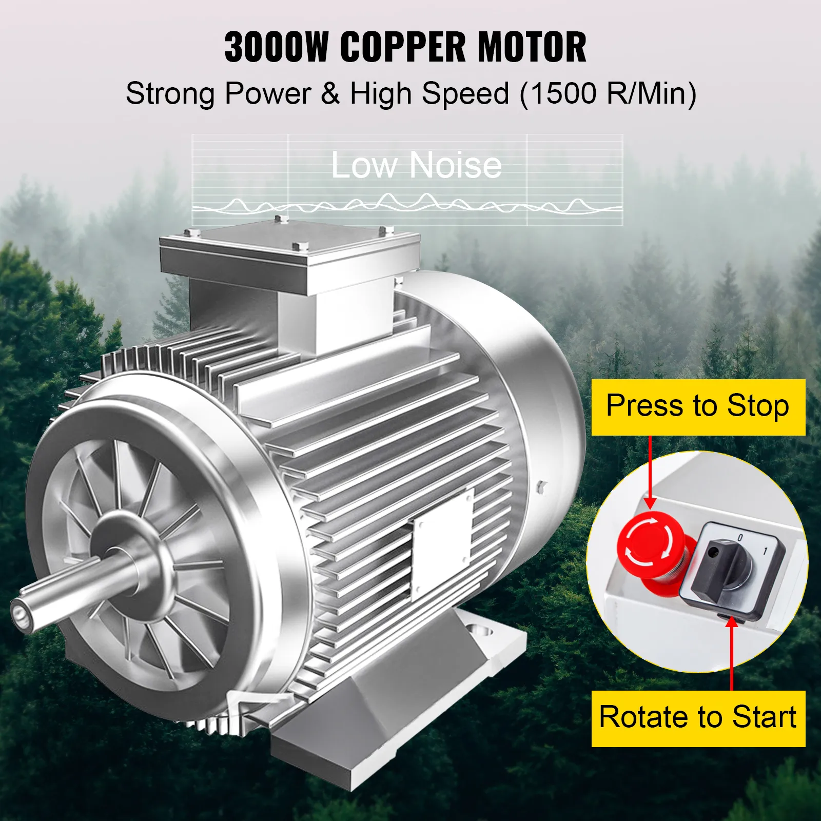 Motor de cobre de 3000 W con bajo nivel de ruido, botón de presionar para detener y función de girar para iniciar.