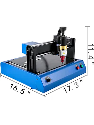 blue VEVOR electric marking machine with dimensions, 16.5" x 17.3" x 11.4".