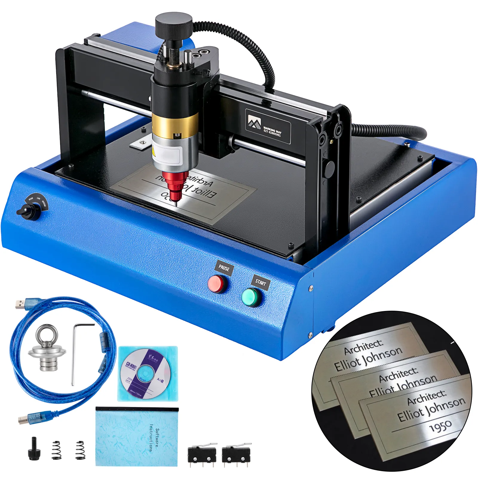 VEVOR electric marking machine with accessories and sample engraved plates