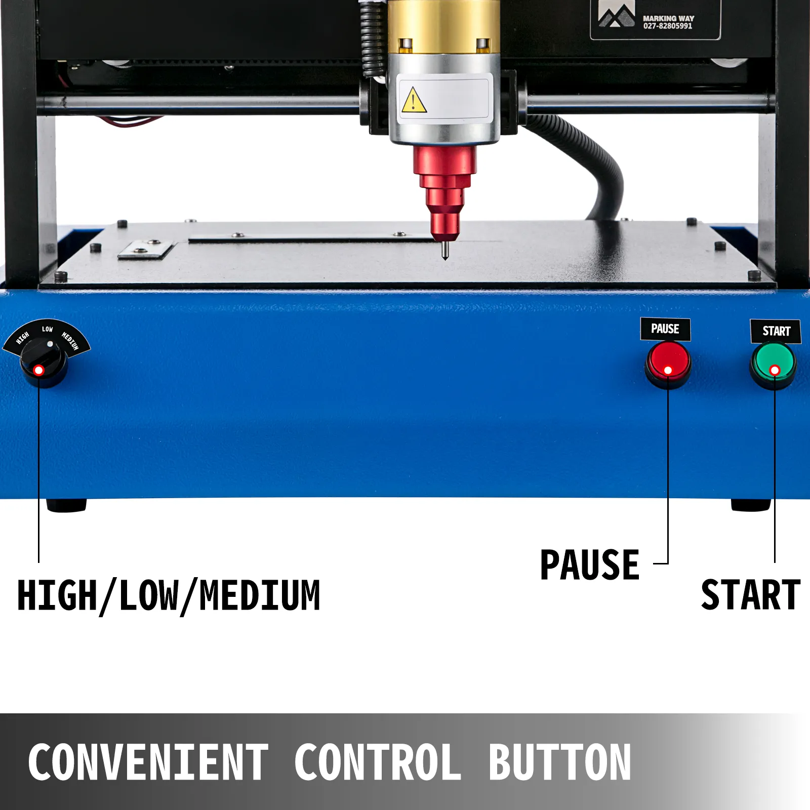 VEVOR electric marking machine with control buttons and high/low/medium settings.