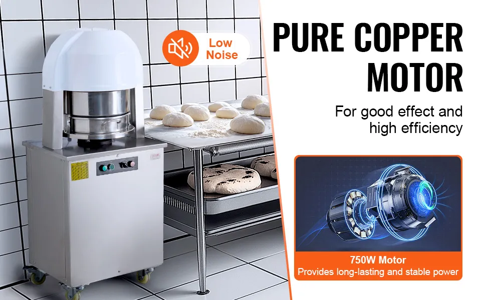 VEVOR Electric Dough Divider Rounder, 20PCS Automatic Dough Ball Cutting Making Machine, 2.12oz - 9.17oz Equal Dough Cutter with Pure Copper Motor and 304 Stainless Steel Tray, for Bakery, Restaurant