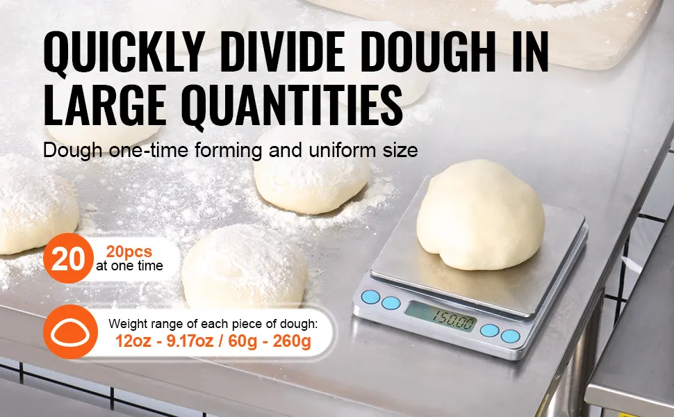 VEVOR Electric Dough Divider Rounder, 20PCS Automatic Dough Ball Cutting Making Machine, 2.12oz - 9.17oz Equal Dough Cutter with Pure Copper Motor and 304 Stainless Steel Tray, for Bakery, Restaurant