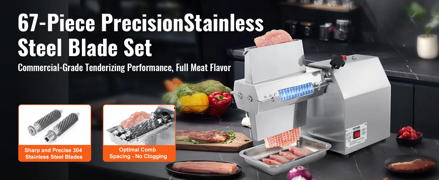Máquina ablandadora de carne VEVOR con juego de cuchillas de acero inoxidable de 67 piezas para ablandamiento comercial.
