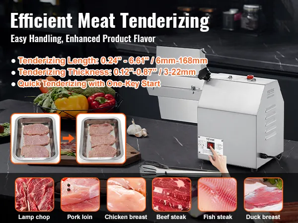 Máquina ablandadora de carne VEVOR para cerdo, pollo, ternera, pescado y pato con fácil manejo y arranque con una sola tecla.