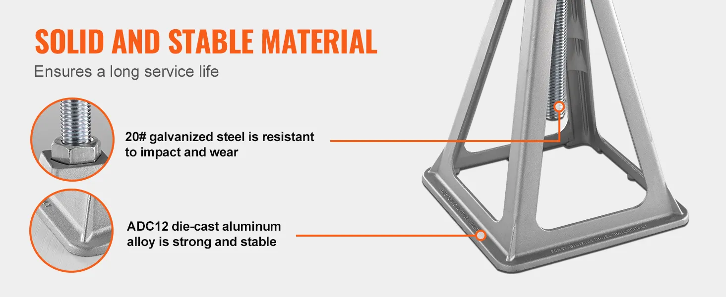 VEVOR rv stabilizer jacks with 20# galvanized steel and adc12 die-cast aluminum for durability.