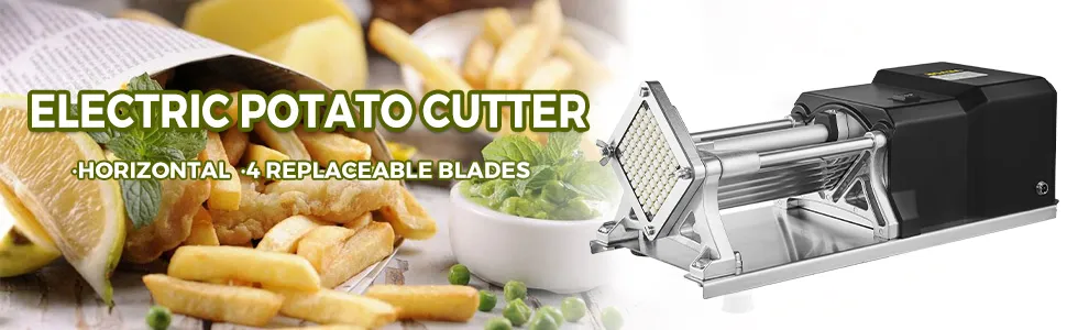 VEVOR electric french fry cutter with 4 replaceable blades and horizontal slicing.