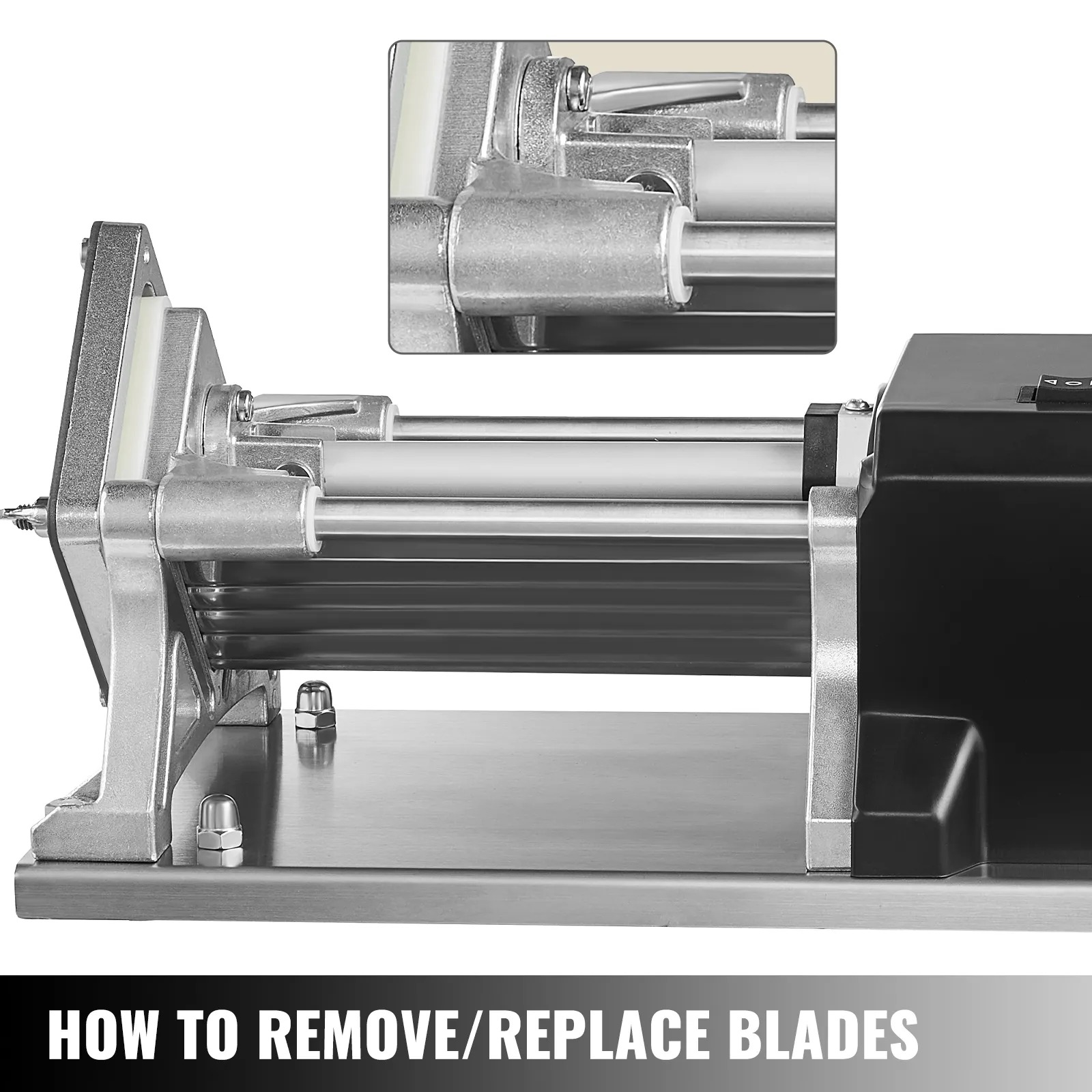 VEVOR electric french fry cutter with blade removal guide.