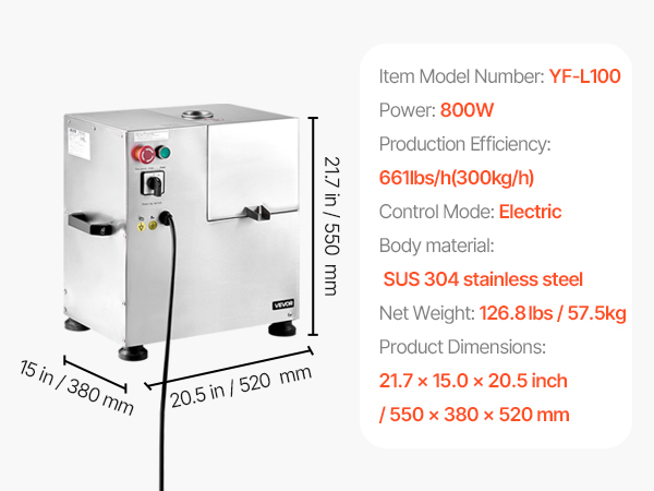 VEVOR Commercial Sugar Cane Juicer – 800W, 661LBS/H Output