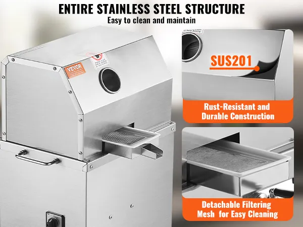 Exprimidor de caña de azúcar VEVOR con estructura de acero inoxidable, malla filtrante desmontable y durabilidad sus201.