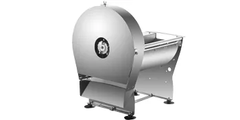 Cortadora de alimentos eléctrica VEVOR de acero inoxidable con cuchilla circular y base resistente.