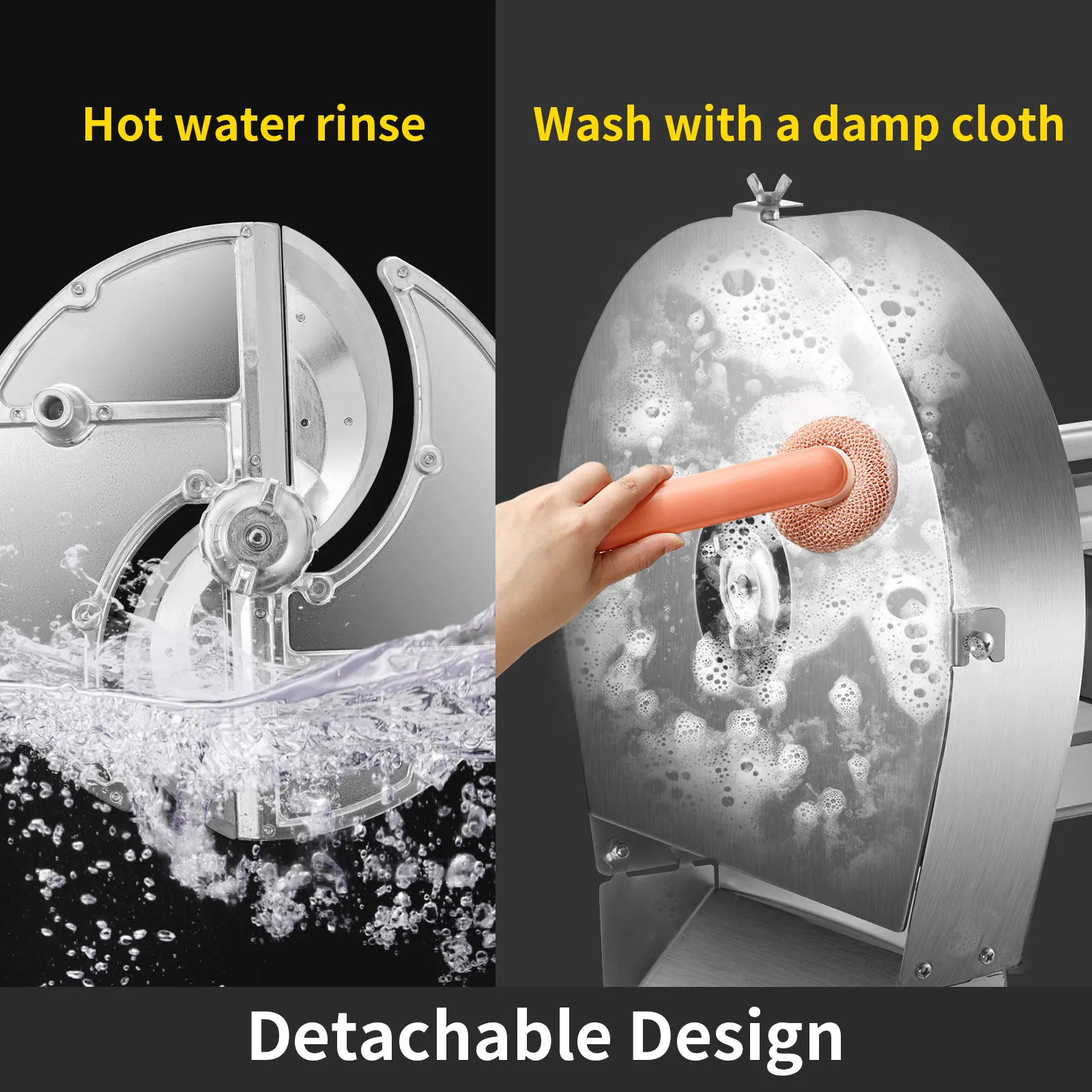 Cortadora de alimentos eléctrica VEVOR, diseño desmontable para una fácil limpieza con agua caliente o un paño húmedo.