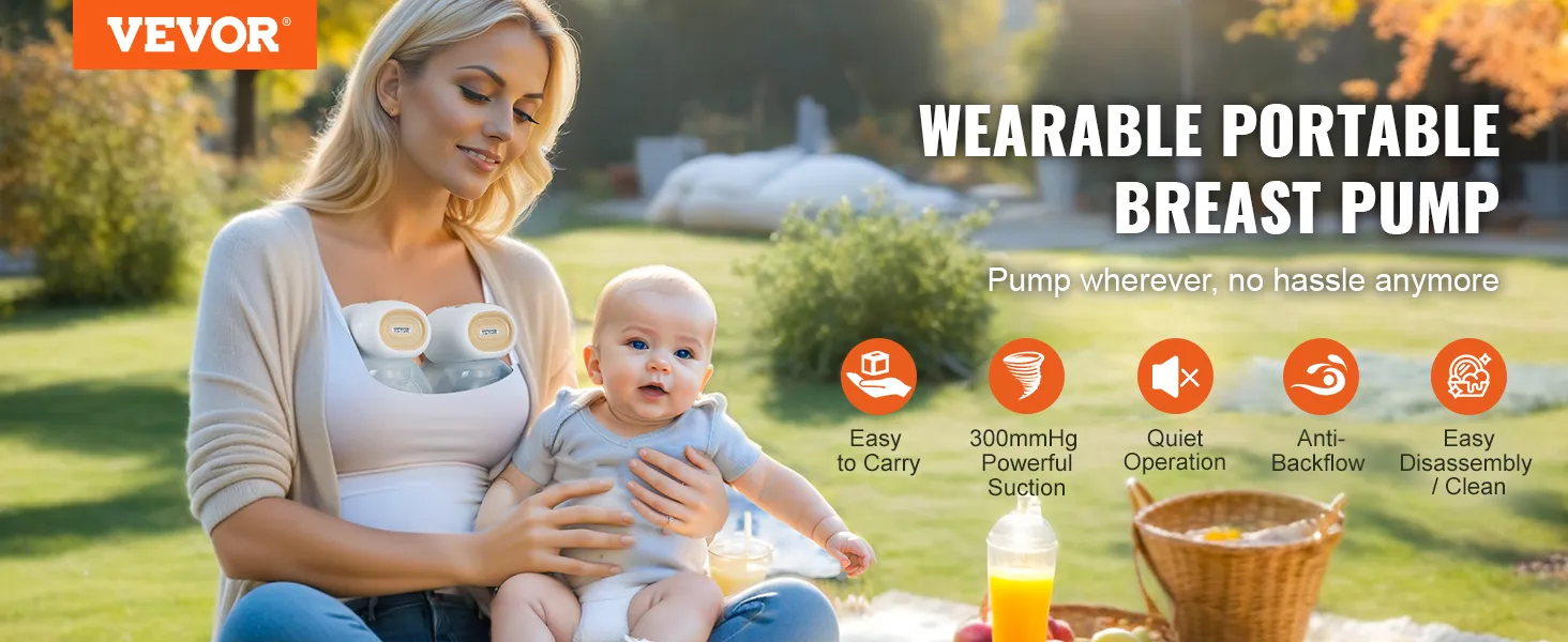 VEVOR wearable breast pump, easy to carry, quiet operation, anti-backflow, powerful suction, easy clean.