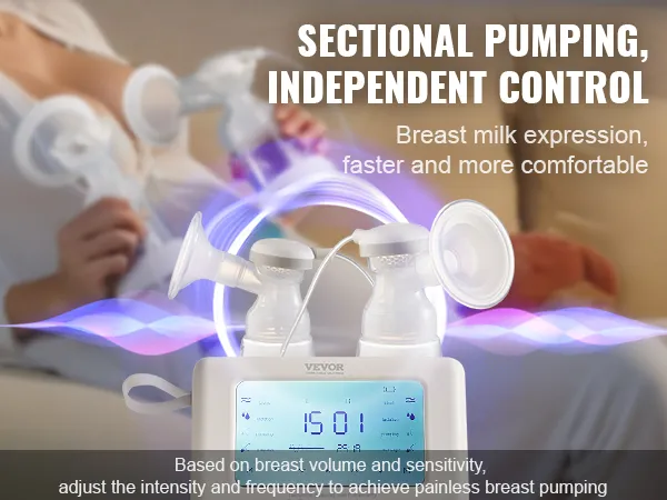 VEVOR electric breast pump with independent control and adjustable intensity for comfortable milk expression.