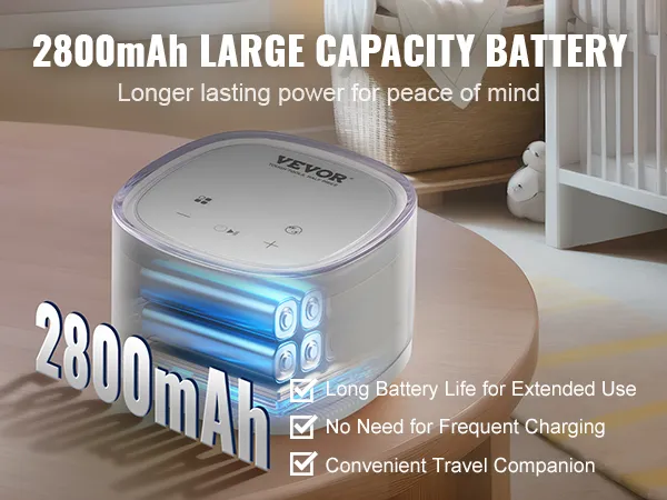 Extractor de leche eléctrico doble VEVOR que presenta su batería de gran capacidad de 2800 mAh para un uso más prolongado.