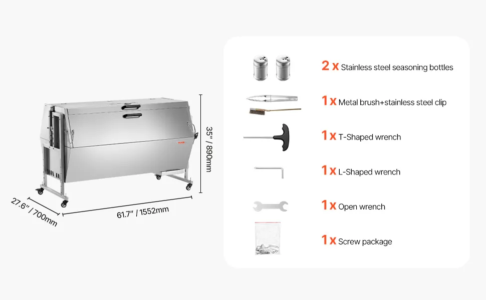 Roaster Spit Rotisserie BBQ Grill Pig Lamb Chicken Roaster with Cover 60W 286LBS