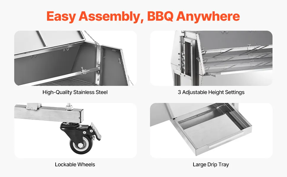 Roaster Spit Rotisserie BBQ Grill Pig Lamb Chicken Roaster with Cover 60W 286LBS