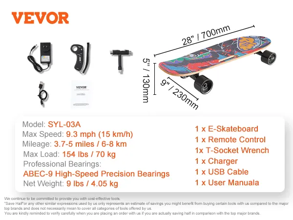 VEVOR Electric Longboard Skateboard with Control 5 Miles Range for Adults Kids