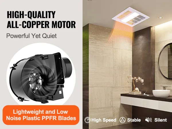 Extractor de aire para baño VEVOR de alta calidad con motor totalmente de cobre para una ventilación silenciosa y potente.