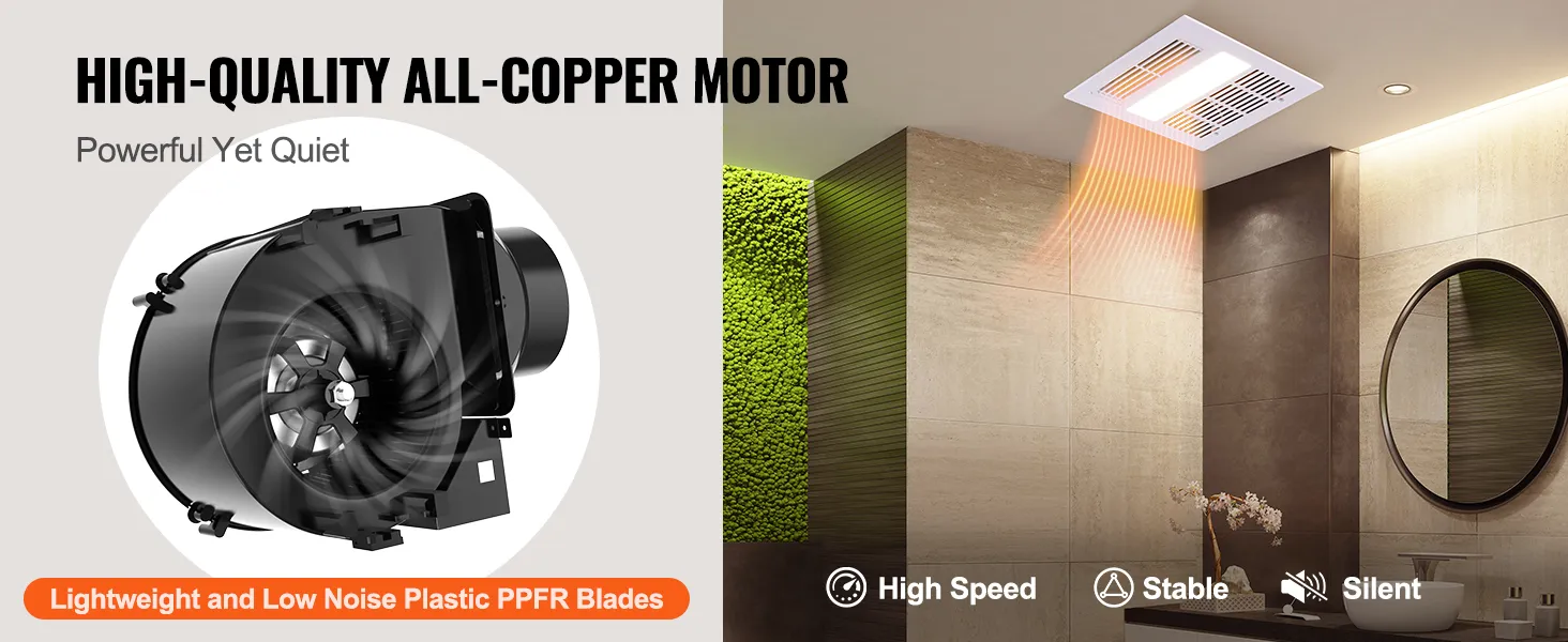 Extractor de aire para baño VEVOR de alta calidad con motor totalmente de cobre para una ventilación silenciosa y potente.
