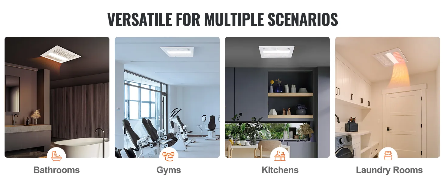 Extractor de aire para baño VEVOR para baños, gimnasios, cocinas y lavaderos. Opciones de instalación versátiles.