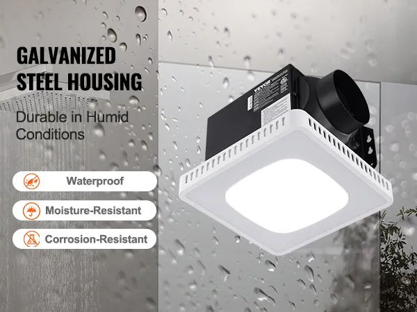 Extractor de aire para baño VEVOR con carcasa de acero galvanizado, impermeable, resistente a la humedad y a la corrosión.