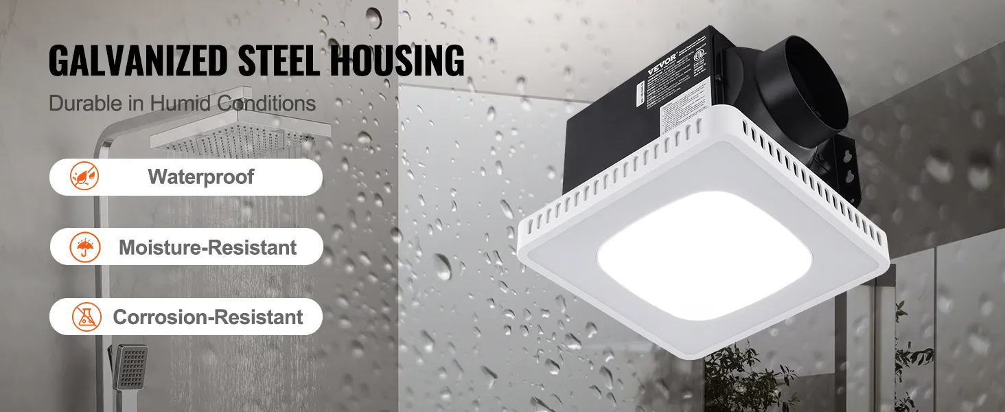 Extractor de aire para baño VEVOR con carcasa de acero galvanizado, impermeable, resistente a la humedad y a la corrosión.