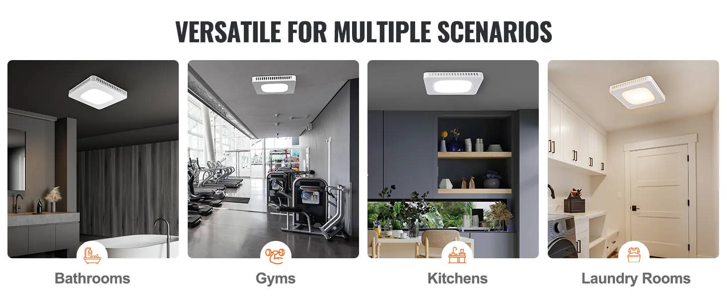 Extractor de aire para baño VEVOR, versátil para baños, gimnasios, cocinas y lavaderos.